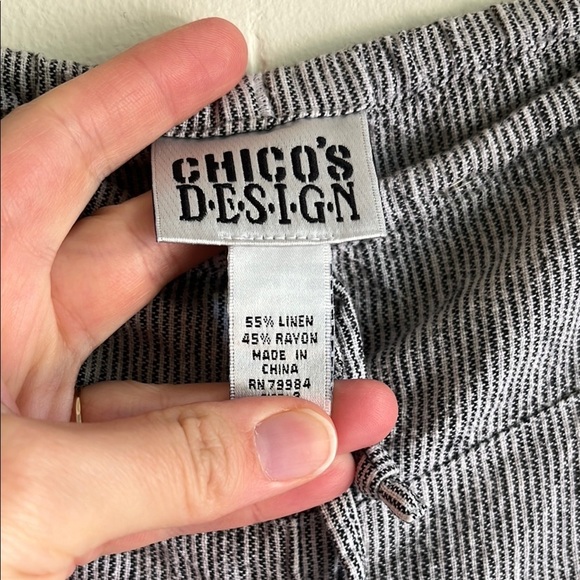 Chico's Black and White Wide Leg Linen Blend Coastal Lagen Look Pants Sz 12 or L - Picture 4 of 11